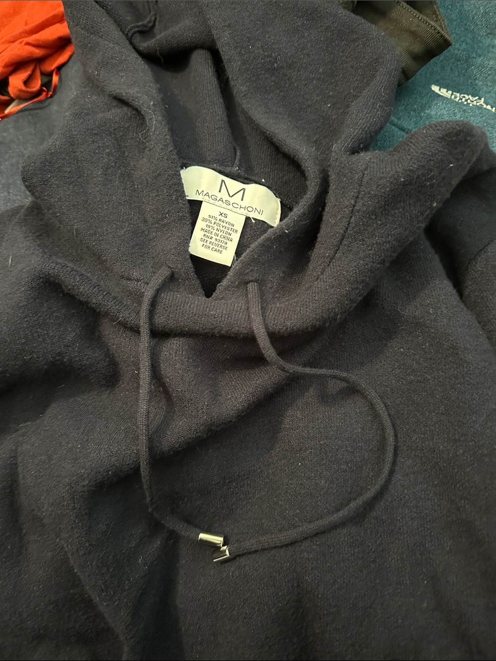 Magaschoni Navy Drawstring Hoodie with Metal Aglets